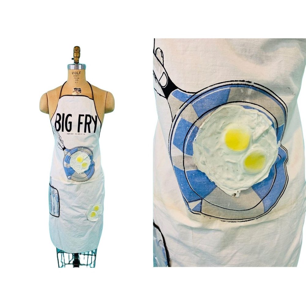 Vintage 1960s Apron Egg Big Fry Novelty Print Full Length